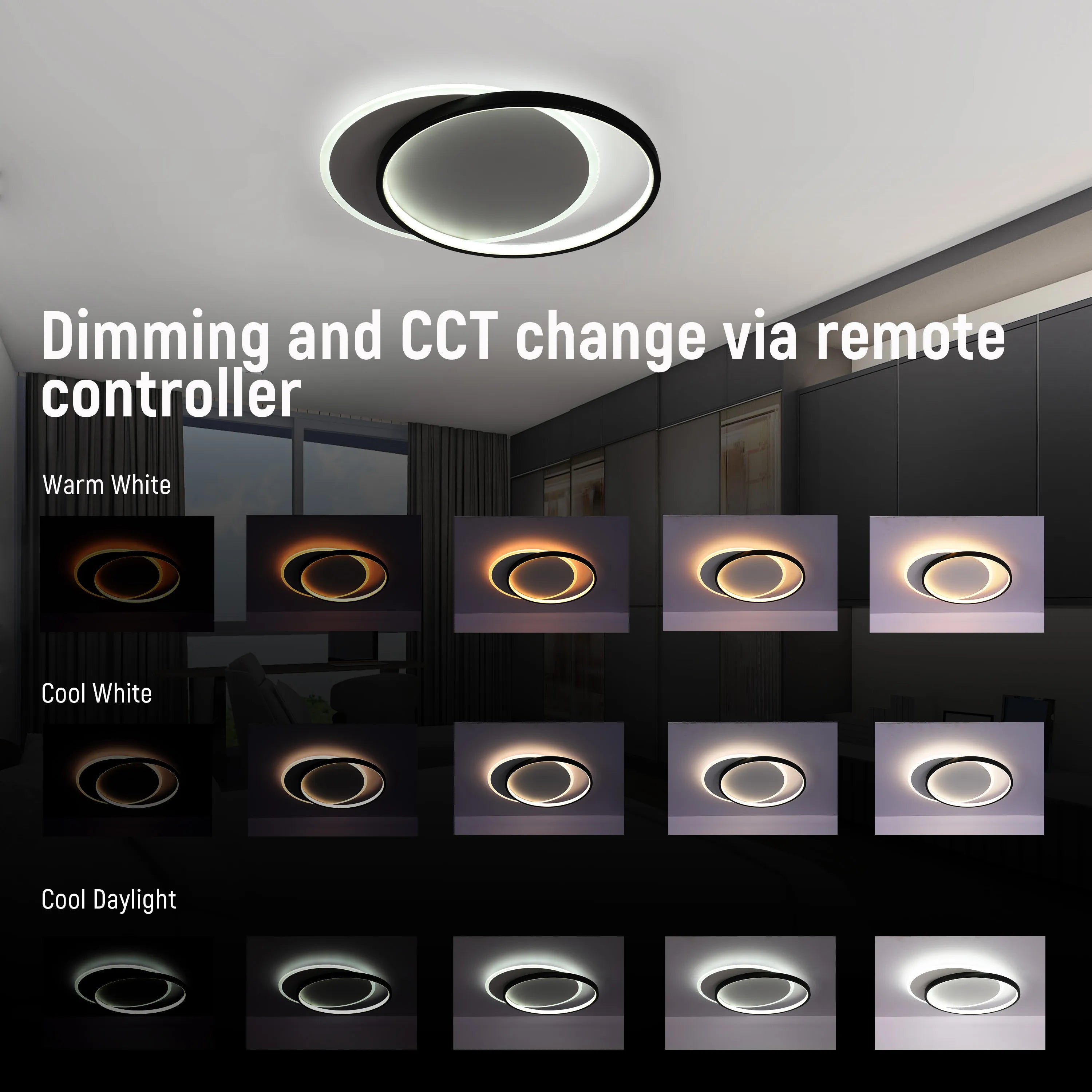 Dual-Ring LED Ceiling Light, CCT Tunable Dimmable with Remote, Flush Mount, LED Flush Ceiling Light, TEKLED