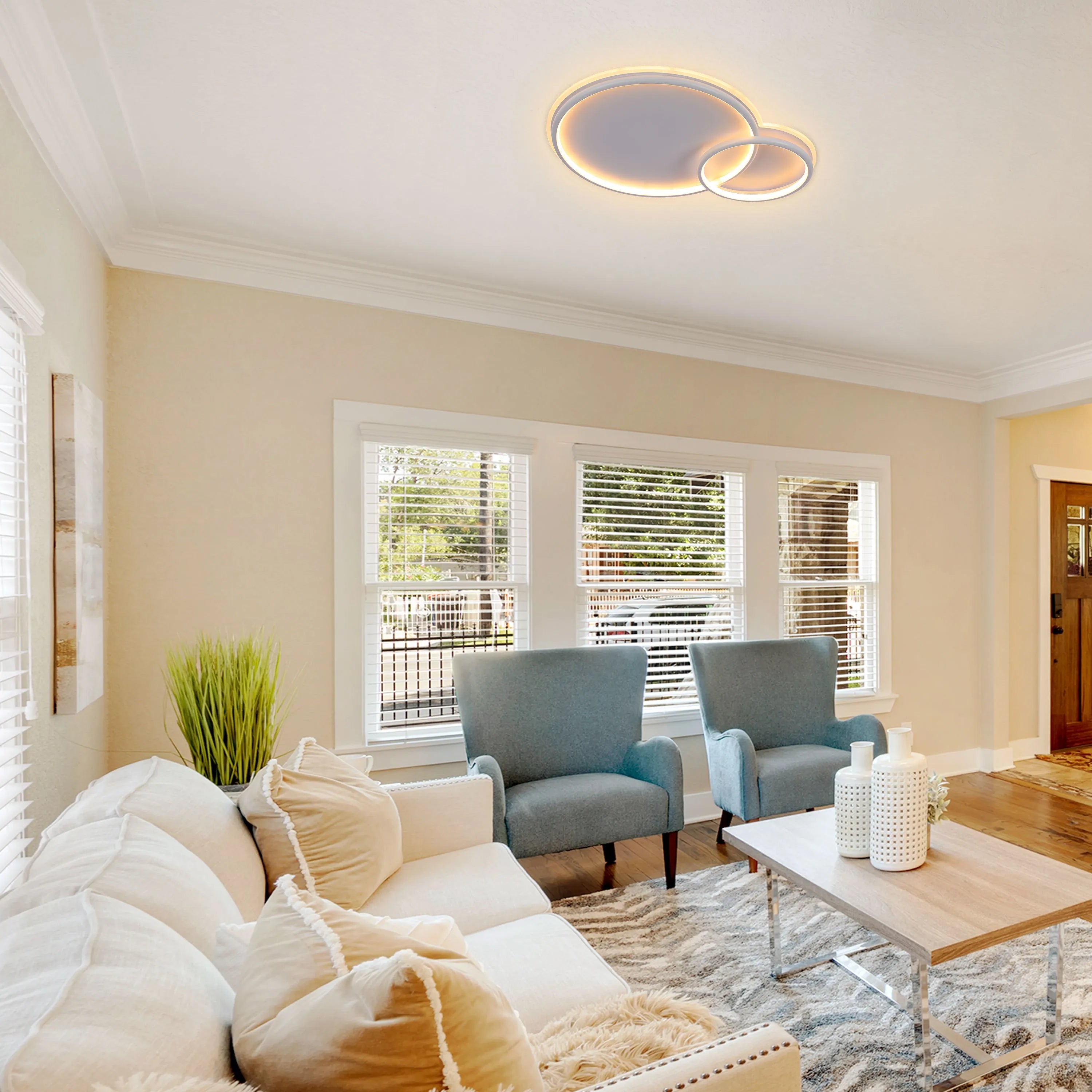 Dual-Ring LED Ceiling Light, CCT Tunable Dimmable with Remote, Flush Mount, LED Flush Ceiling Light, TEKLED