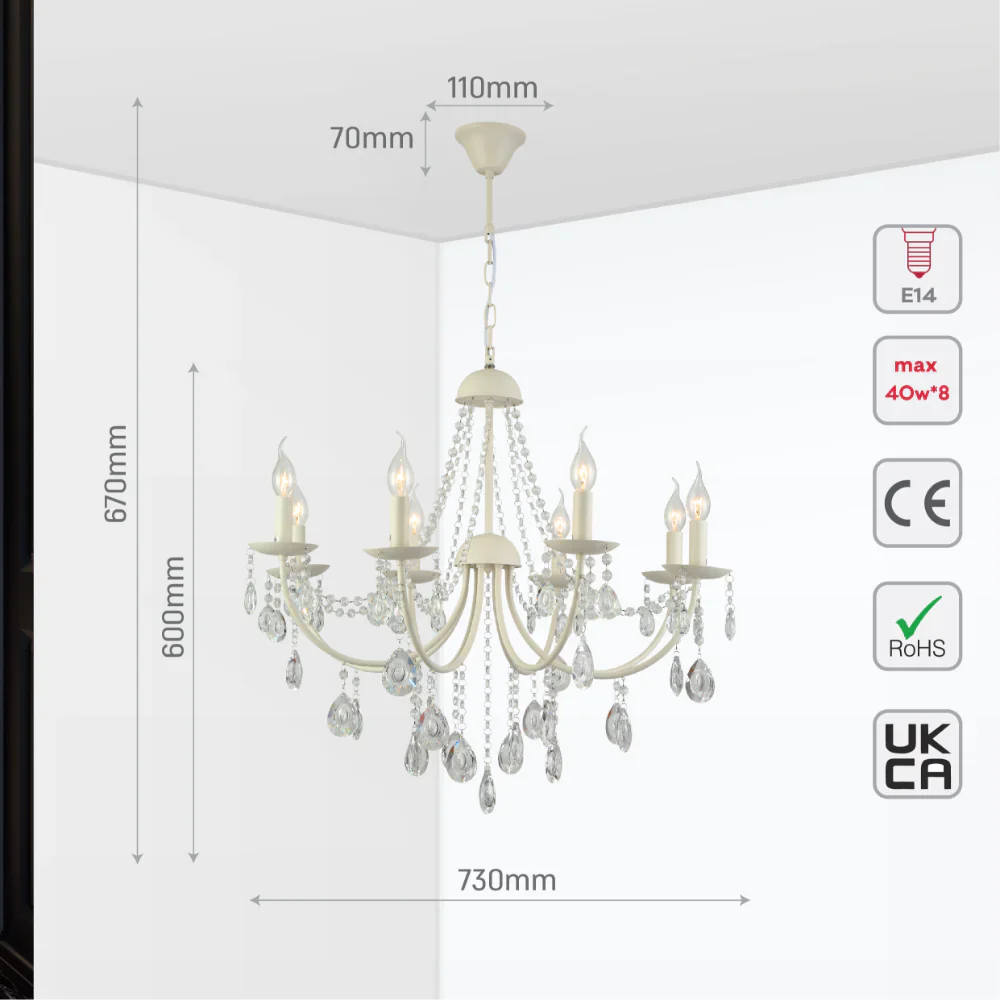 Size and tech specs of Elegant Cascade Waterfall Crystal Chandelier Ceiling Light | TEKLED 159-17967