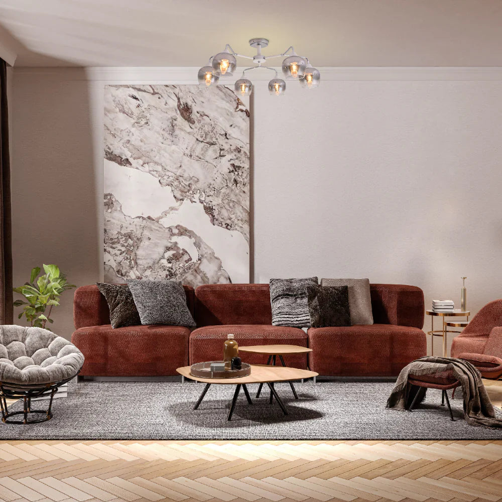 Interior application of Elegant Wishbone Chrome & Smoky Glass Semi Flush Ceiling Light | TEKLED 159-17991