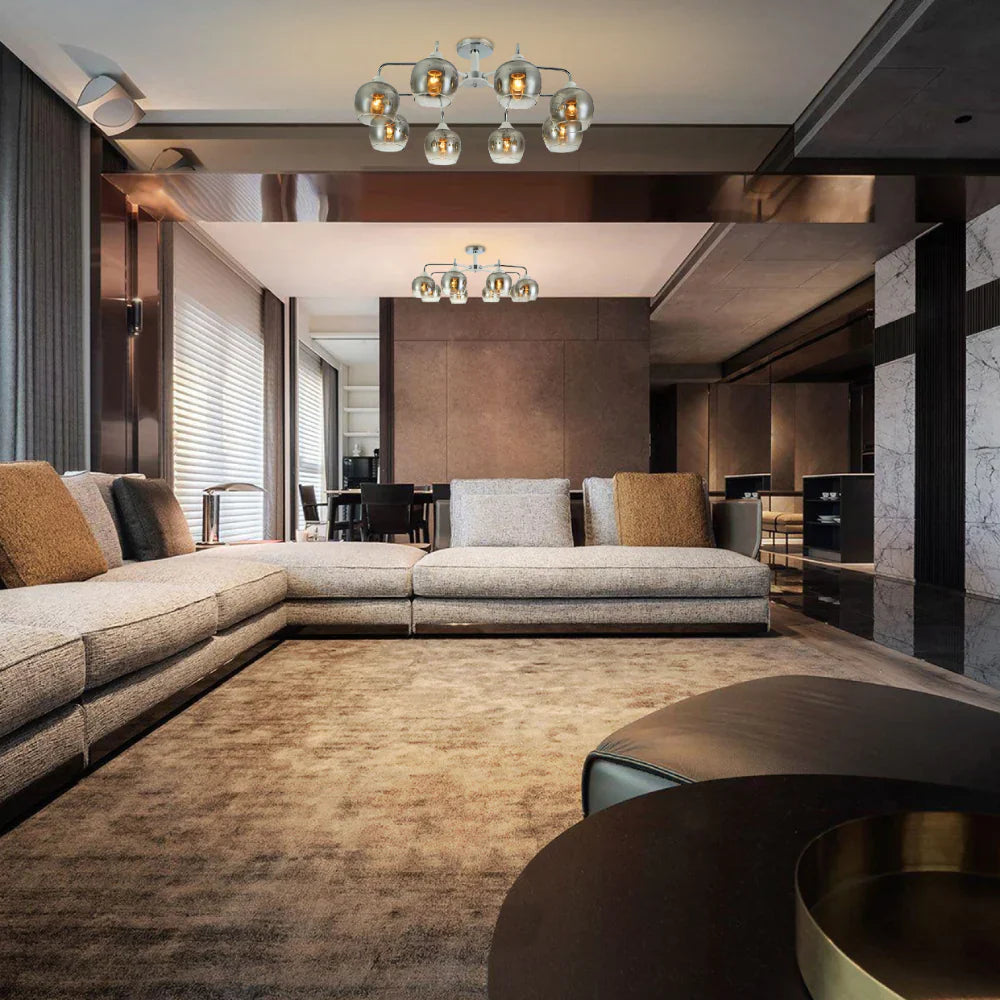 Interior application of Elegant Wishbone Chrome & Smoky Glass Semi Flush Ceiling Light | TEKLED 159-17992