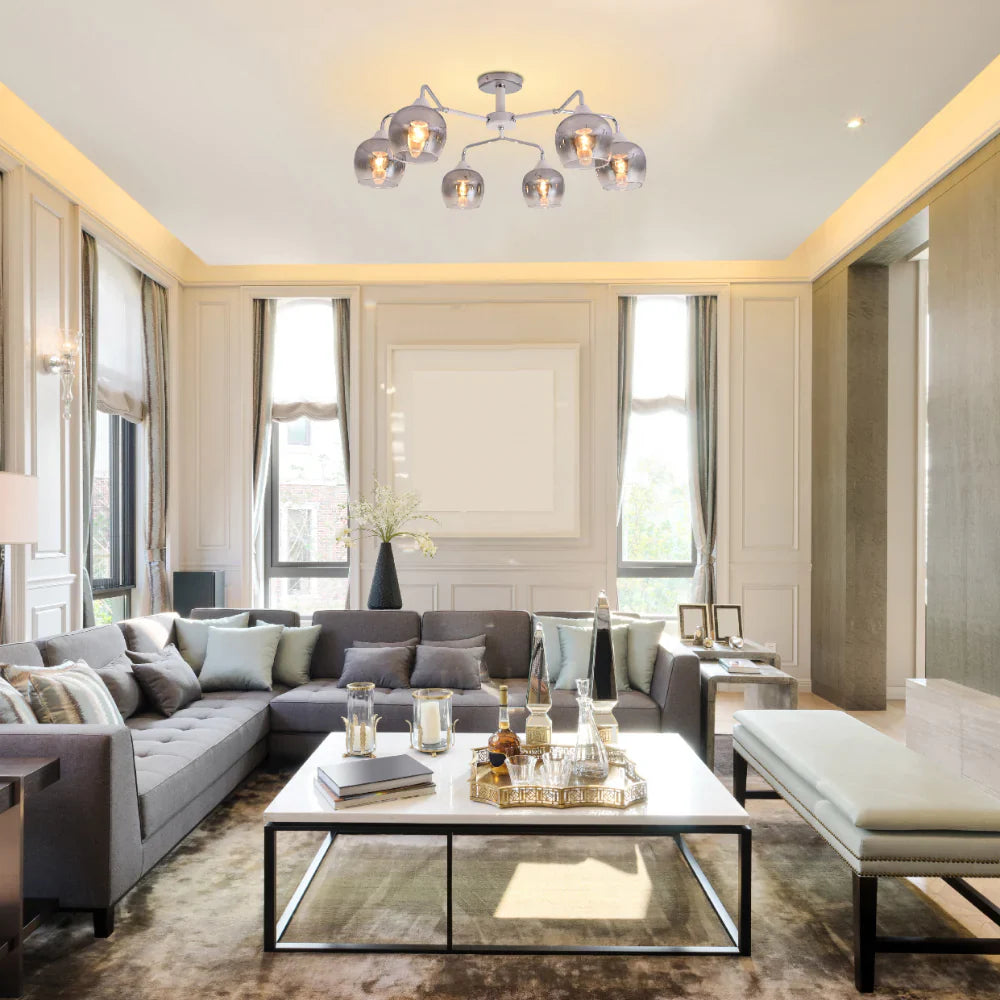 Interior use of Elegant Wishbone Chrome & Smoky Glass Semi Flush Ceiling Light | TEKLED 159-17991