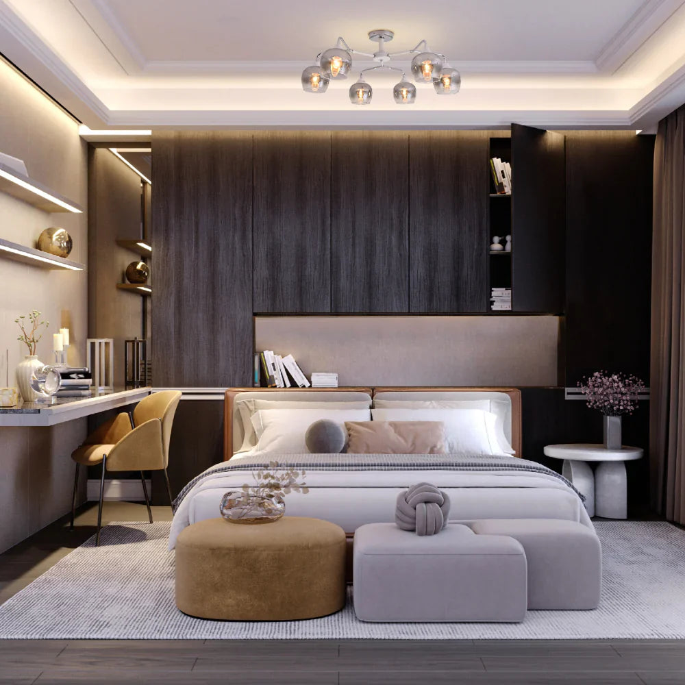 Living room kitchen bedroom use of Elegant Wishbone Chrome & Smoky Glass Semi Flush Ceiling Light | TEKLED 159-17991