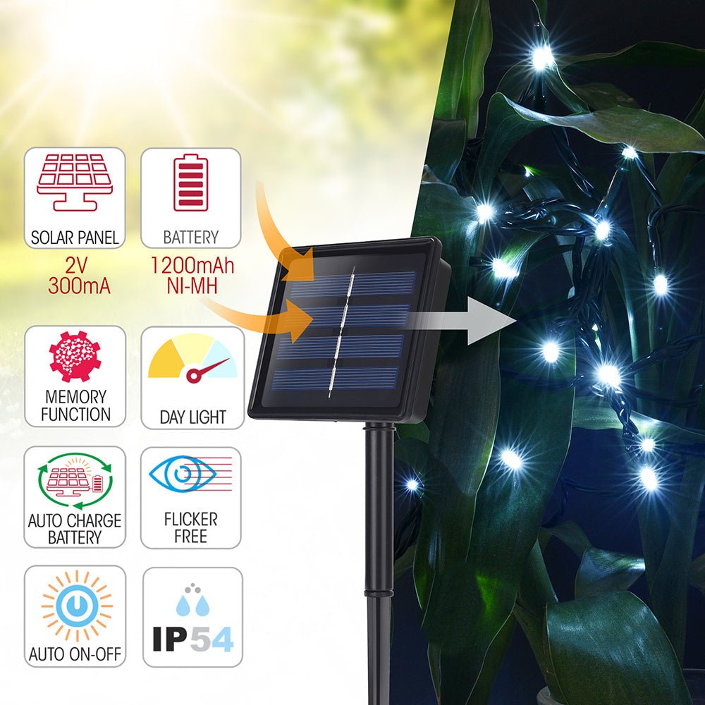 Canopus Solar 200 LEDs 22m Cool White LED String Light in use and features