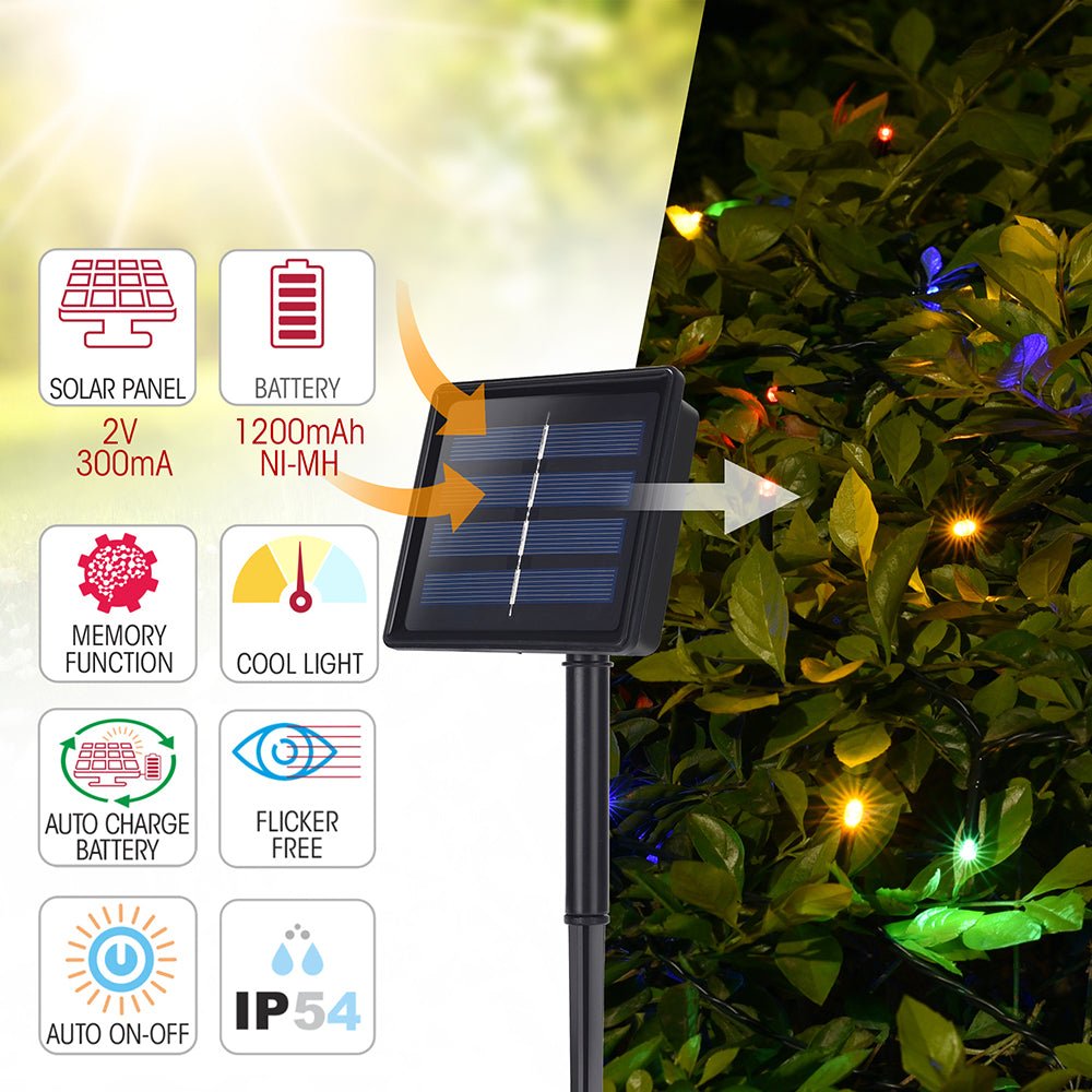 Canopus Solar 200 LEDs 22m Multi-colour LED String Light in use and features