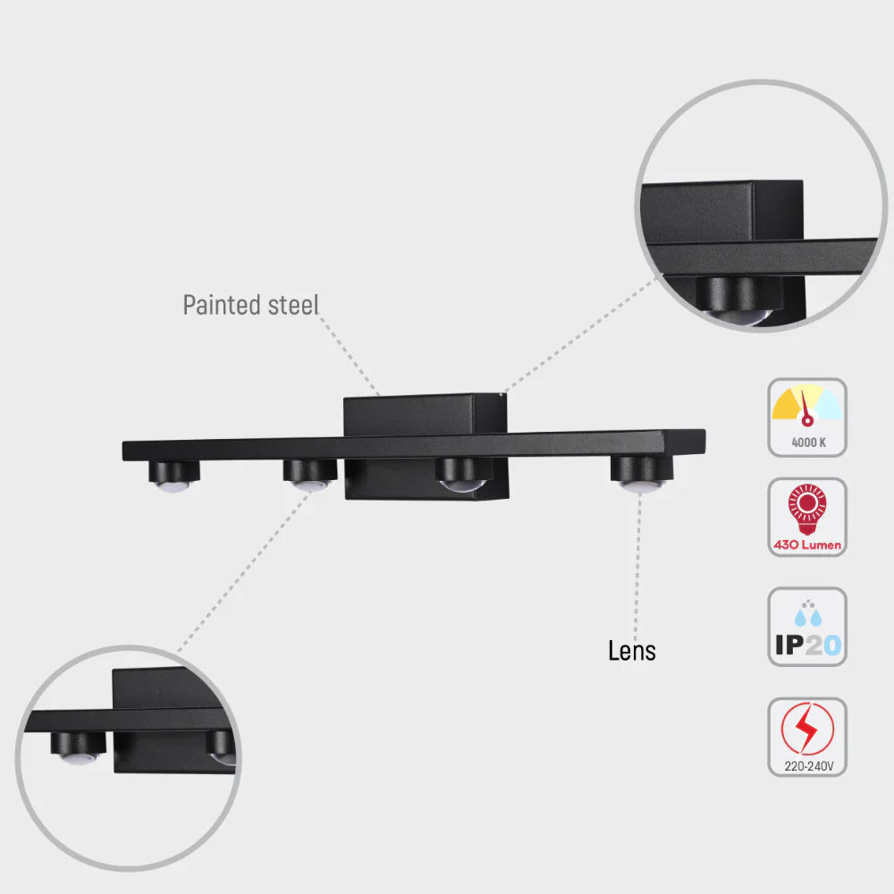 Freja Nordic Mirror LED Wall Light Black 4000K 11