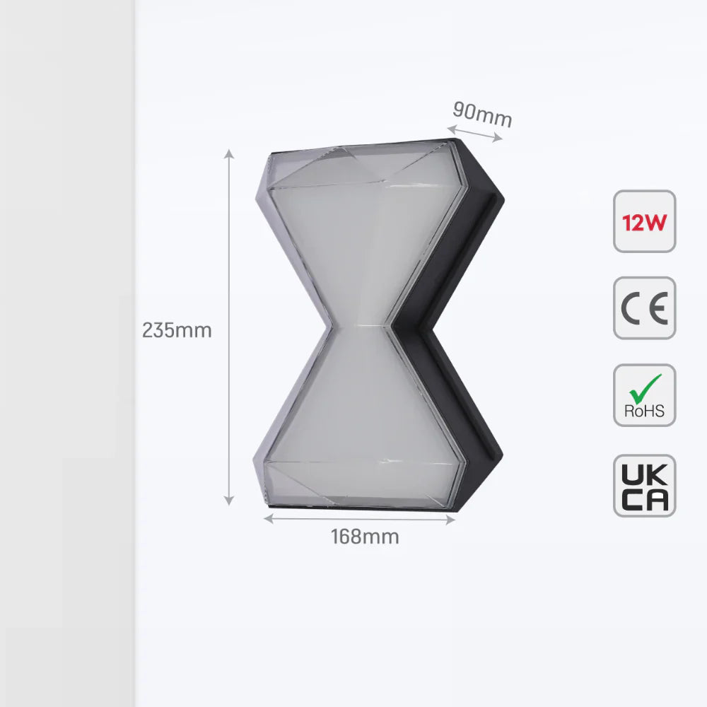 Hourglass Up Down Decorative Modern LED Wall Light Black 4000K 12W 5