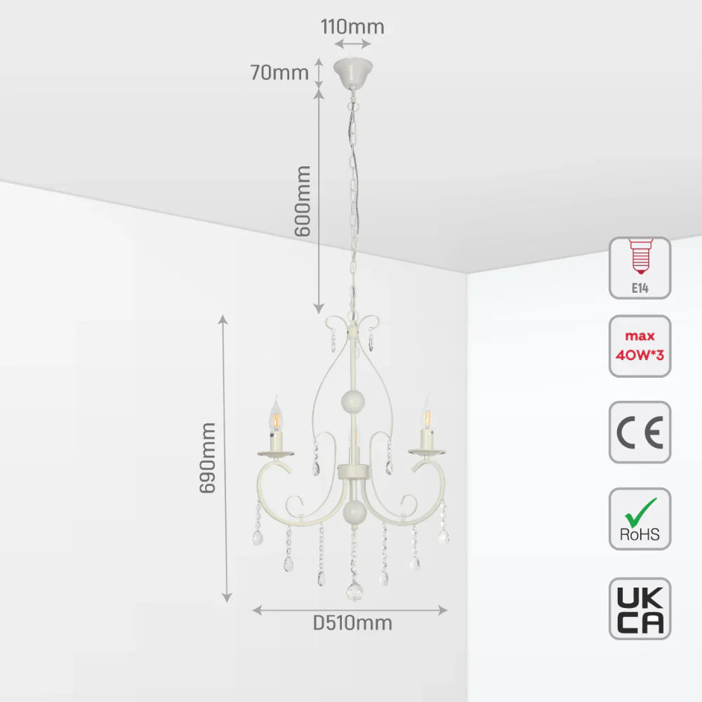 Size and tech specs of Gallardos Minimal Chandelier Ceiling Light with Crystal Beads | TEKLED 152-171800
