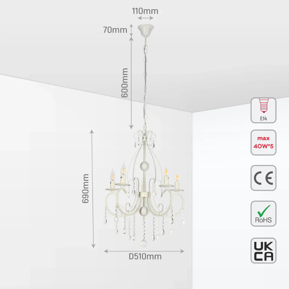 Size and tech specs of Gallardos Minimal Chandelier Ceiling Light with Crystal Beads | TEKLED 152-171802