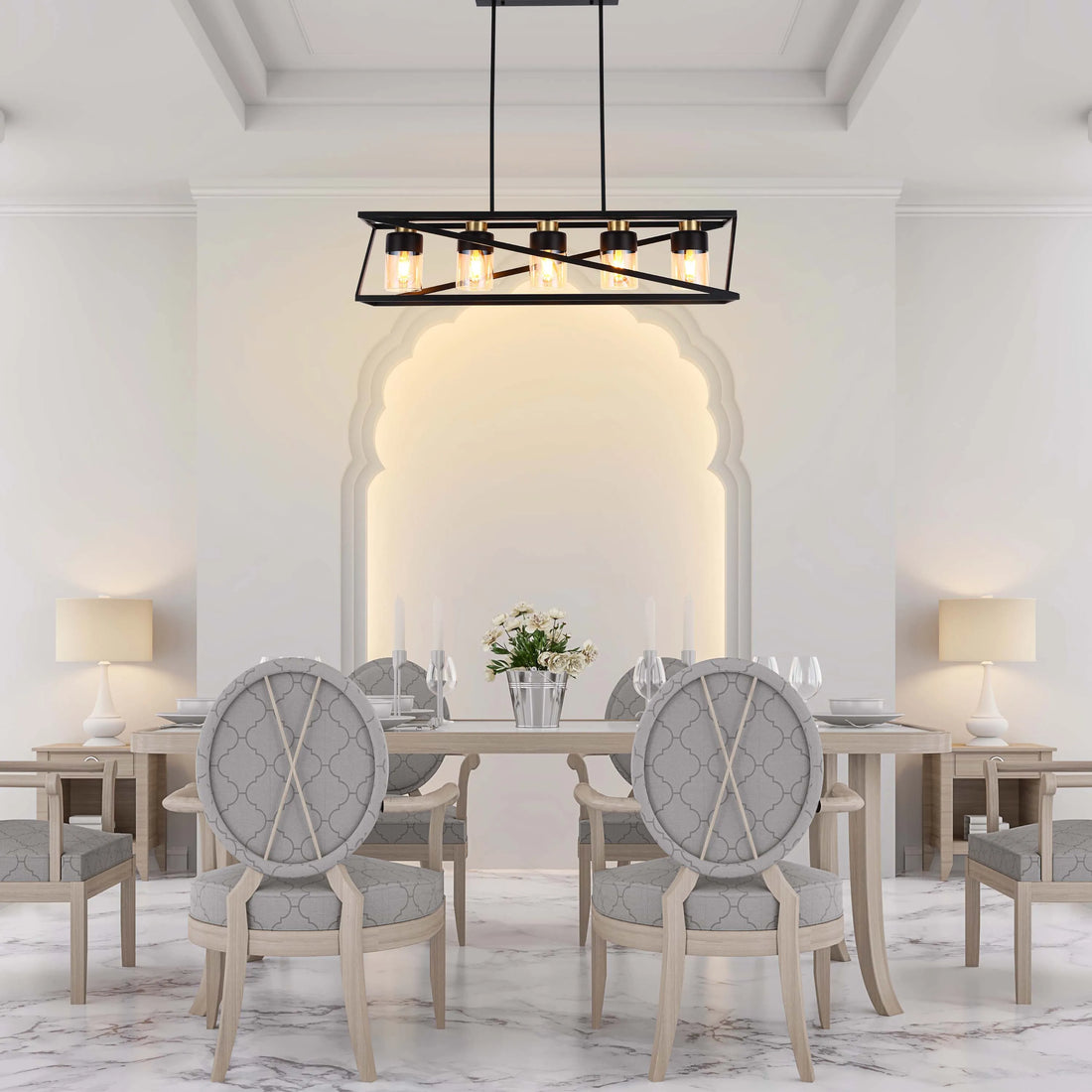 Geometric Black and Gold 3-Light/5-Light Pendant Ceiling Light