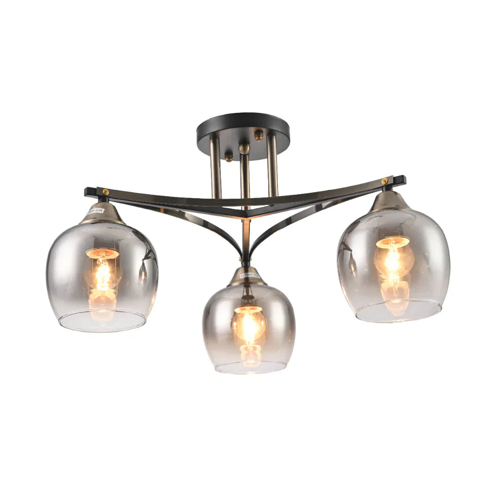 Main image of Geometric Starburst Faded Smoky Grey Globe Black & Bronze Ceiling Light | TEKLED 159-179984