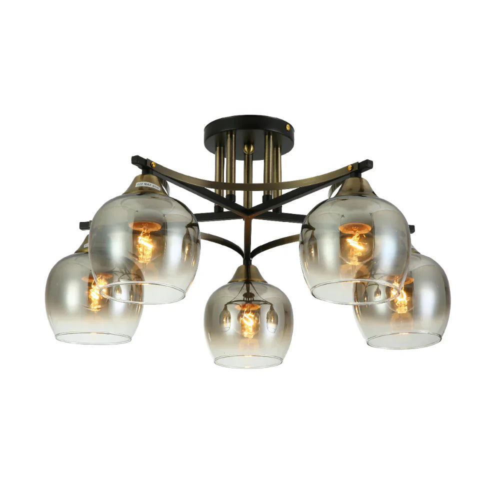 Main image of Geometric Starburst Faded Smoky Grey Globe Black & Bronze Ceiling Light | TEKLED 159-179985