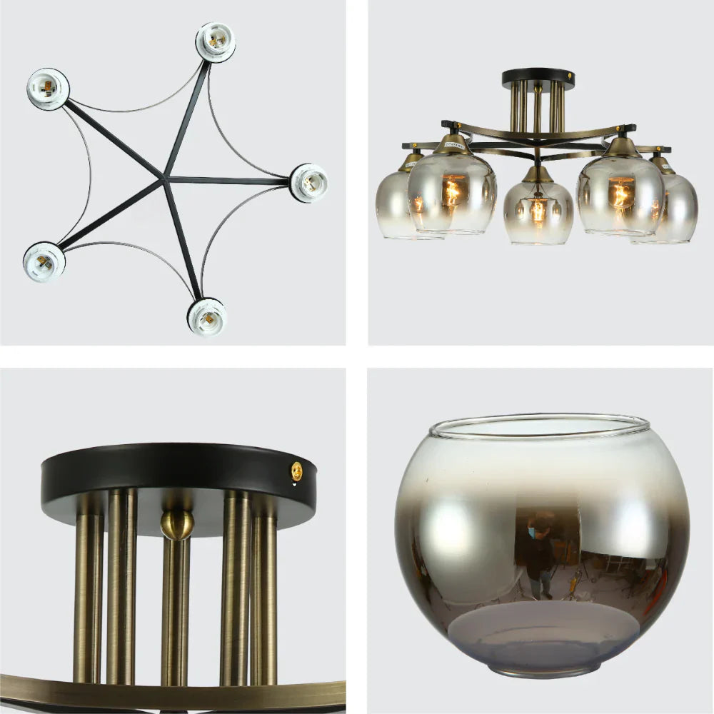 Details of Geometric Starburst Faded Smoky Grey Globe Black & Bronze Ceiling Light | TEKLED 159-179985