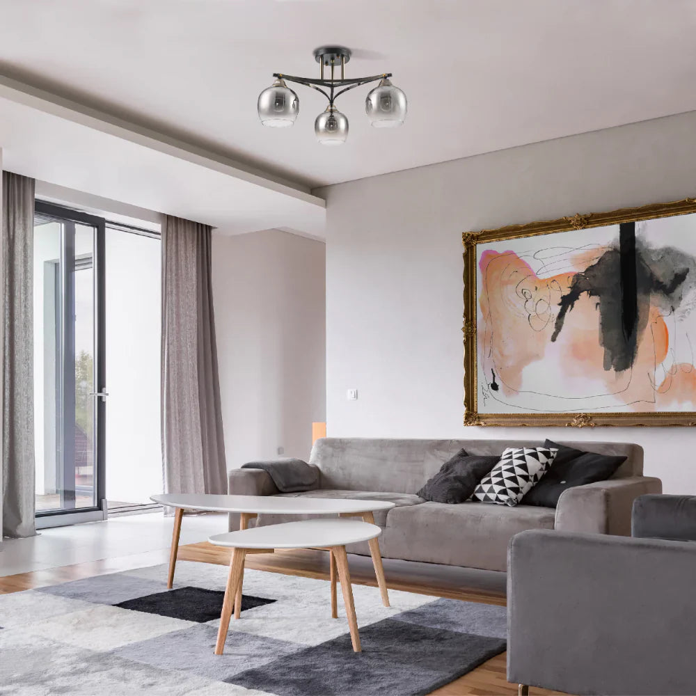 Interior use of Geometric Starburst Faded Smoky Grey Globe Black & Bronze Ceiling Light | TEKLED 159-179984