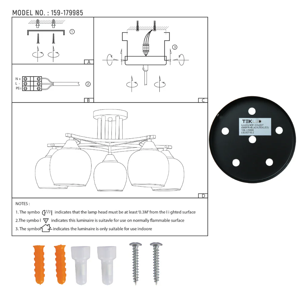 User manual for Geometric Starburst Faded Smoky Grey Globe Black & Bronze Ceiling Light | TEKLED 159-179985
