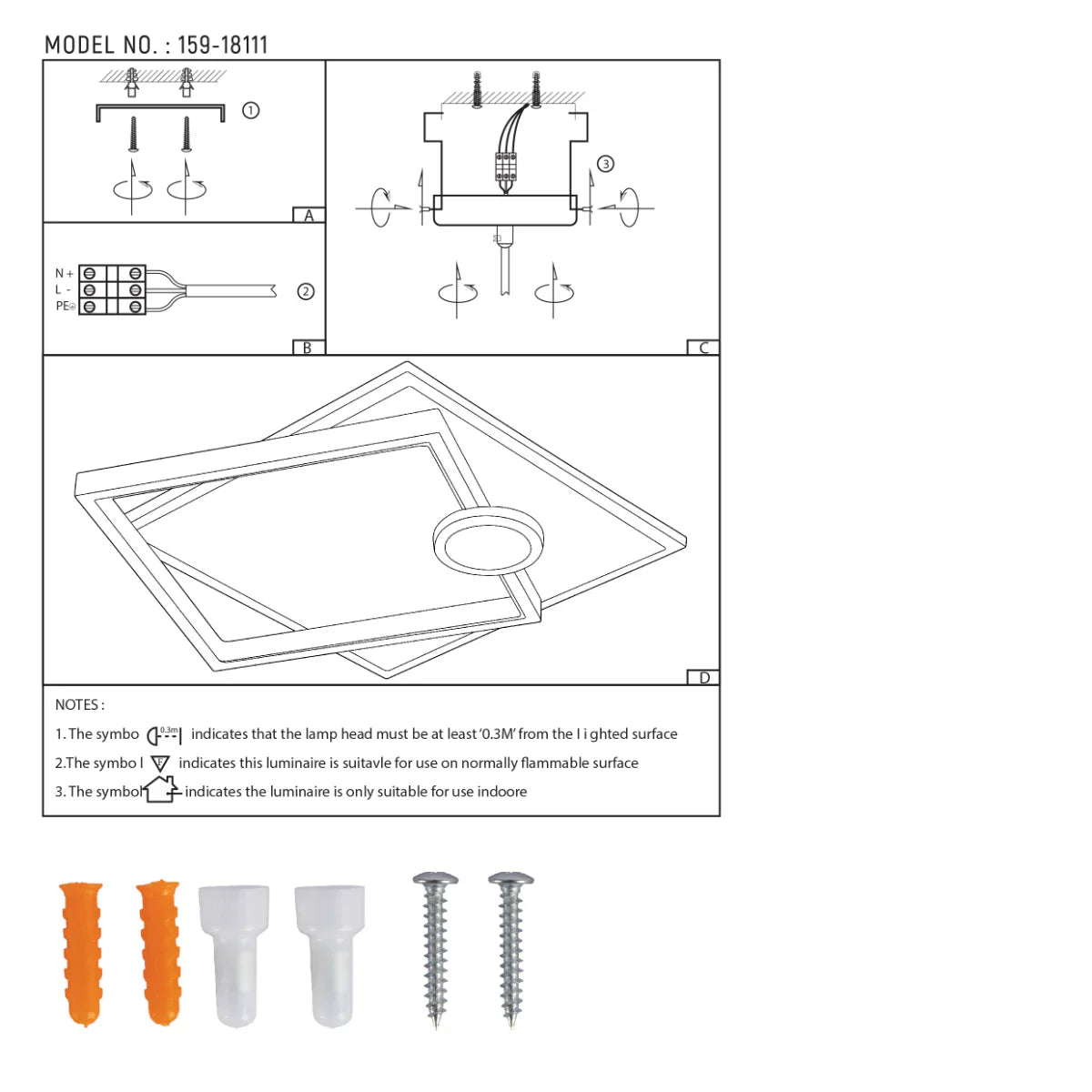Technical specs of Geometric Tri-Element LED Flush Ceiling Light 159-18111