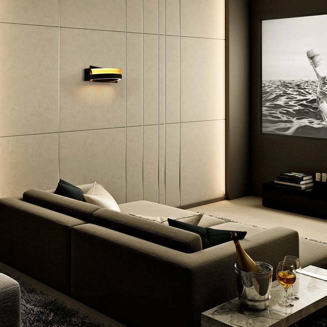 Gold & Black Layered Semi-Circular Wall Light