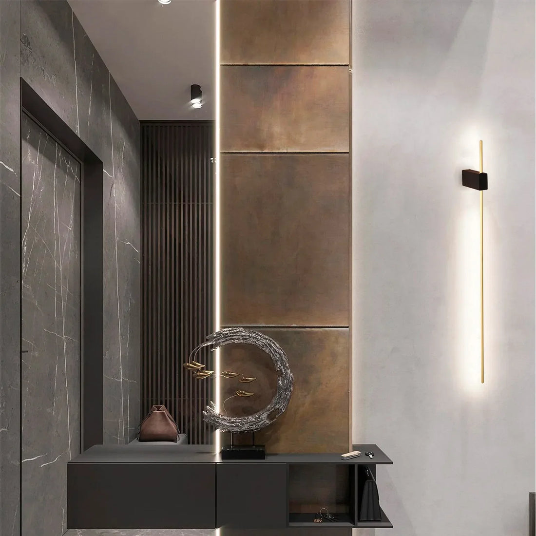 Aurora Slimline LED Wall Light – Modern Minimalist Dimmable Wall Sconce in Black & Gold