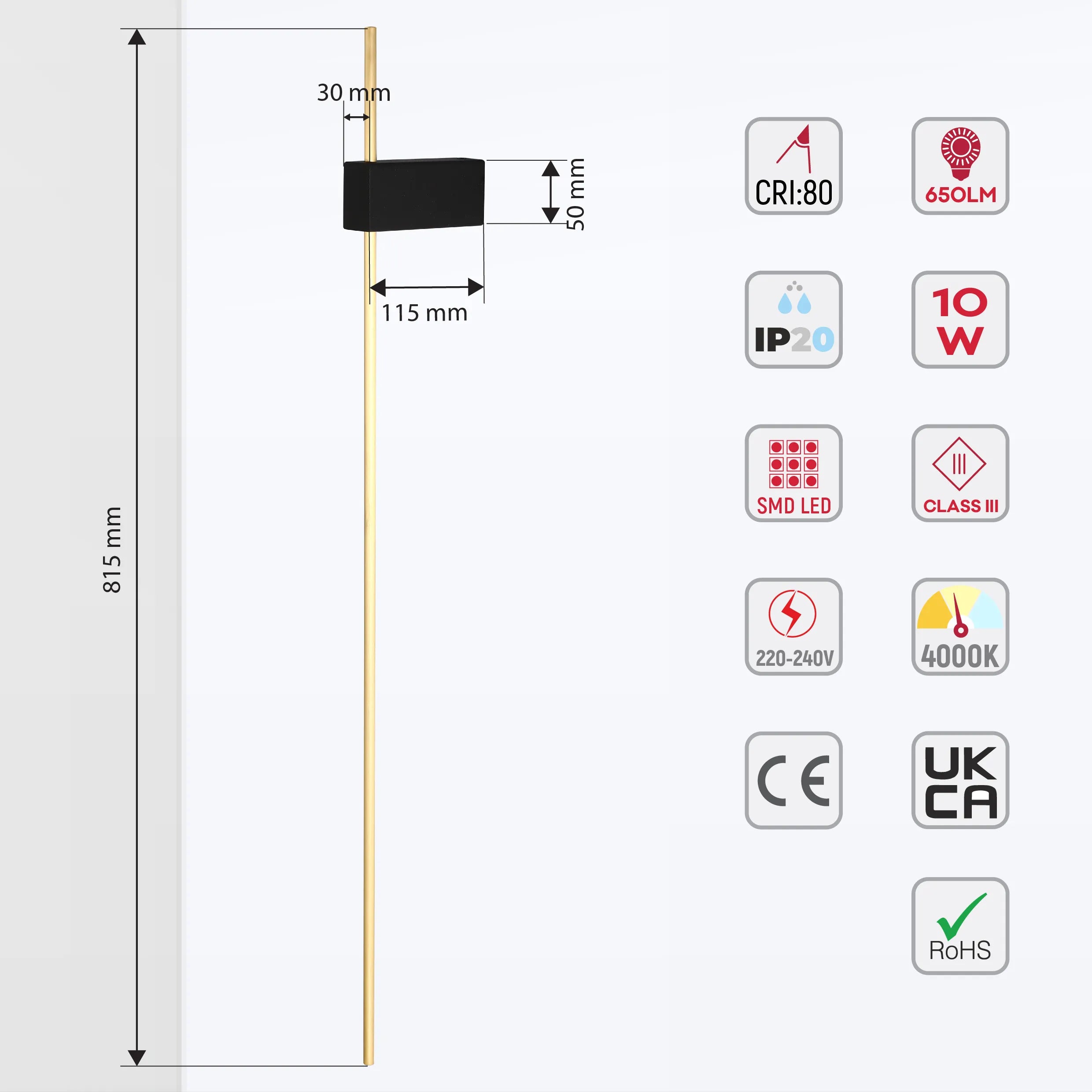 Aurora Slimline LED Wall Light – Modern Minimalist Dimmable Wall Sconce in Black & Gold
