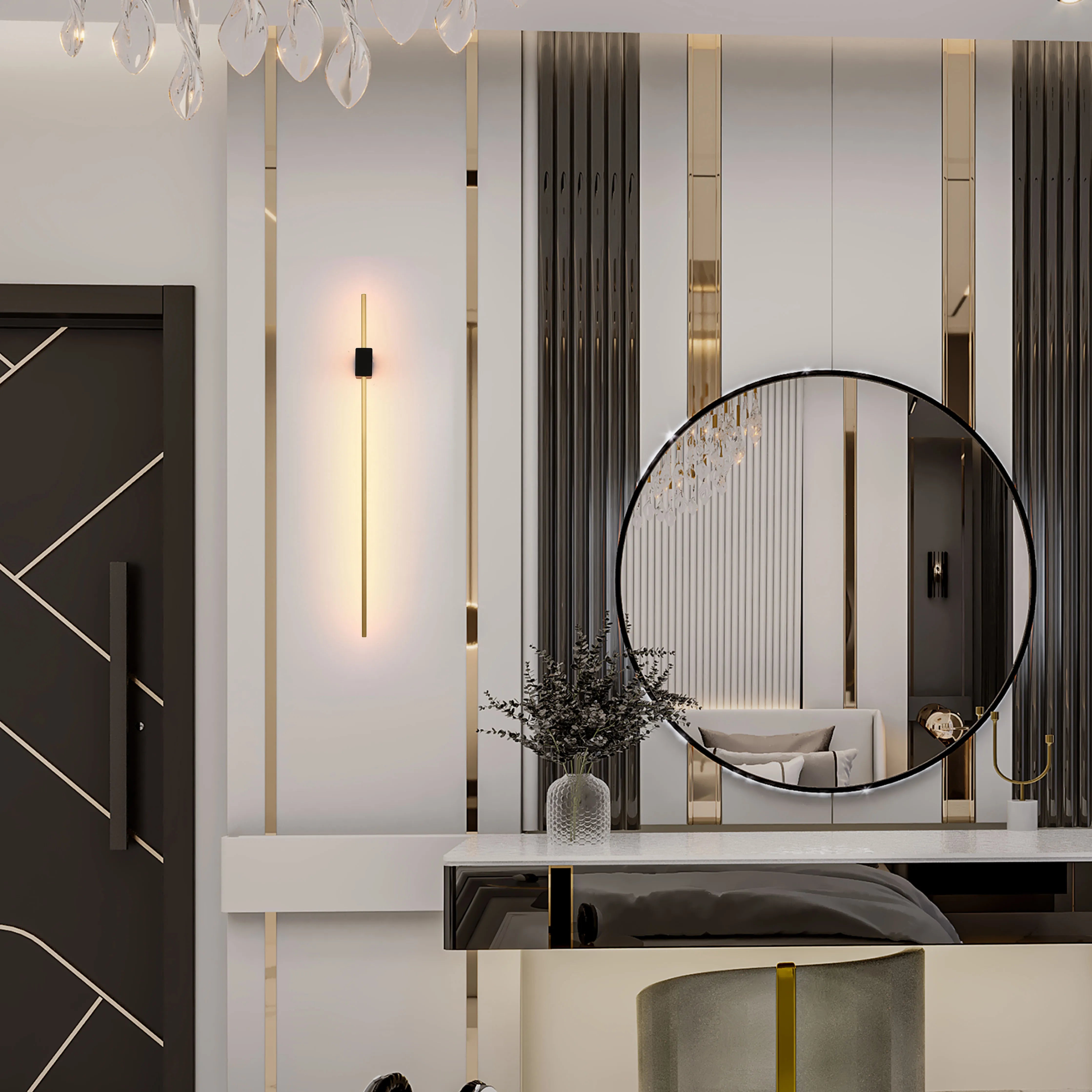 Aurora Slimline LED Wall Light – Modern Minimalist Dimmable Wall Sconce in Black & Gold