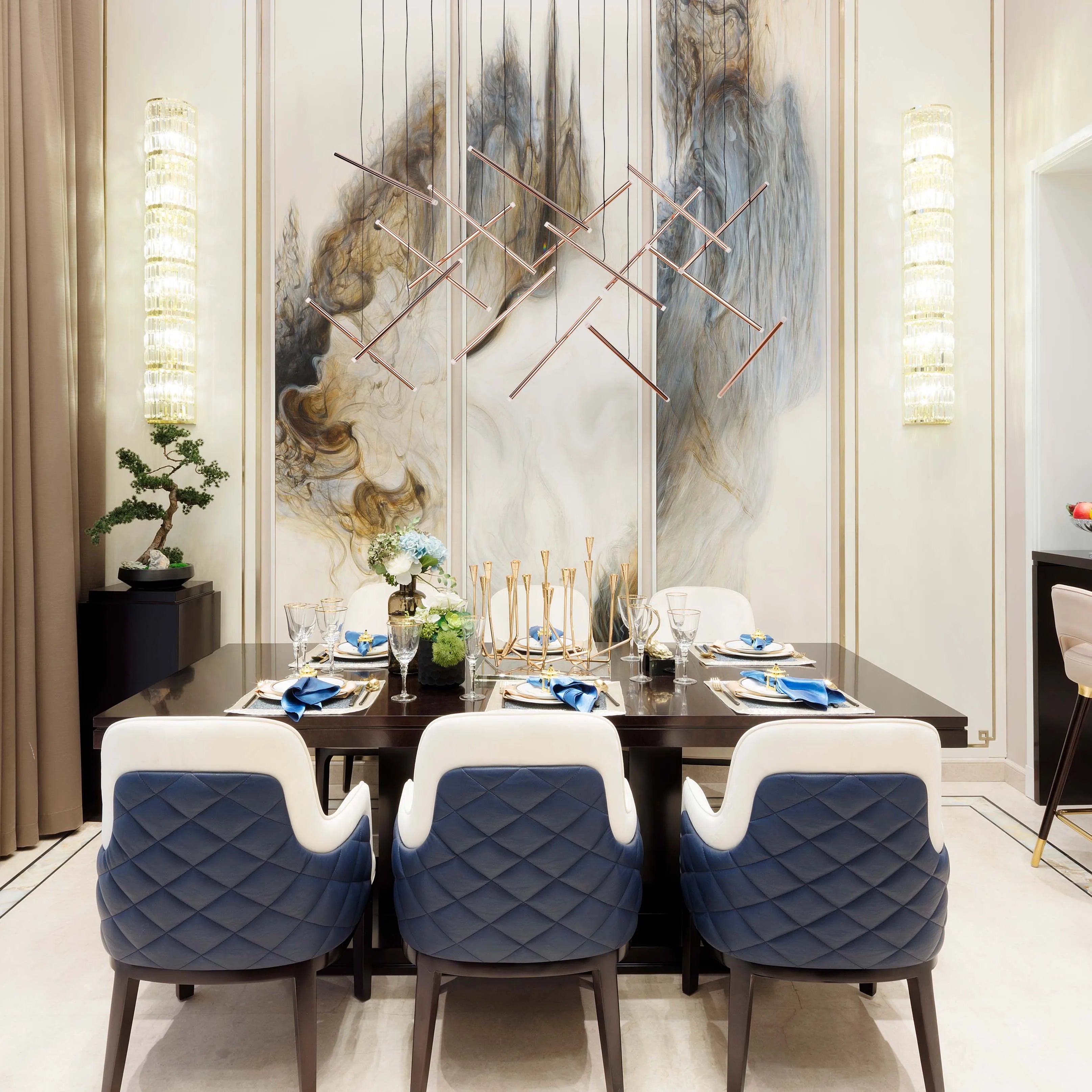 Gold Crisscross Modern Multi-Pendant Chandelier