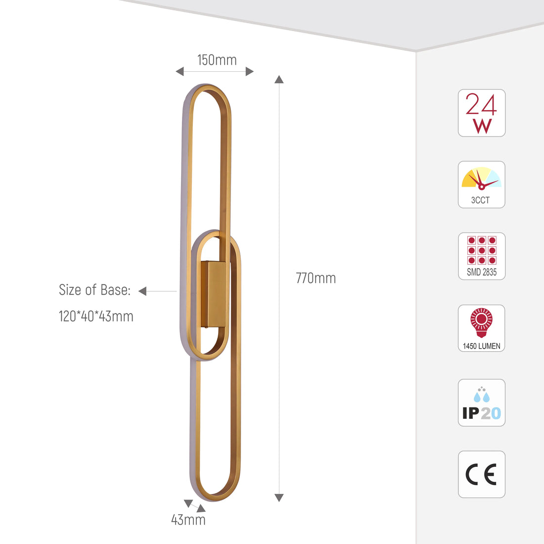 Gold Oblong LED Wall Light