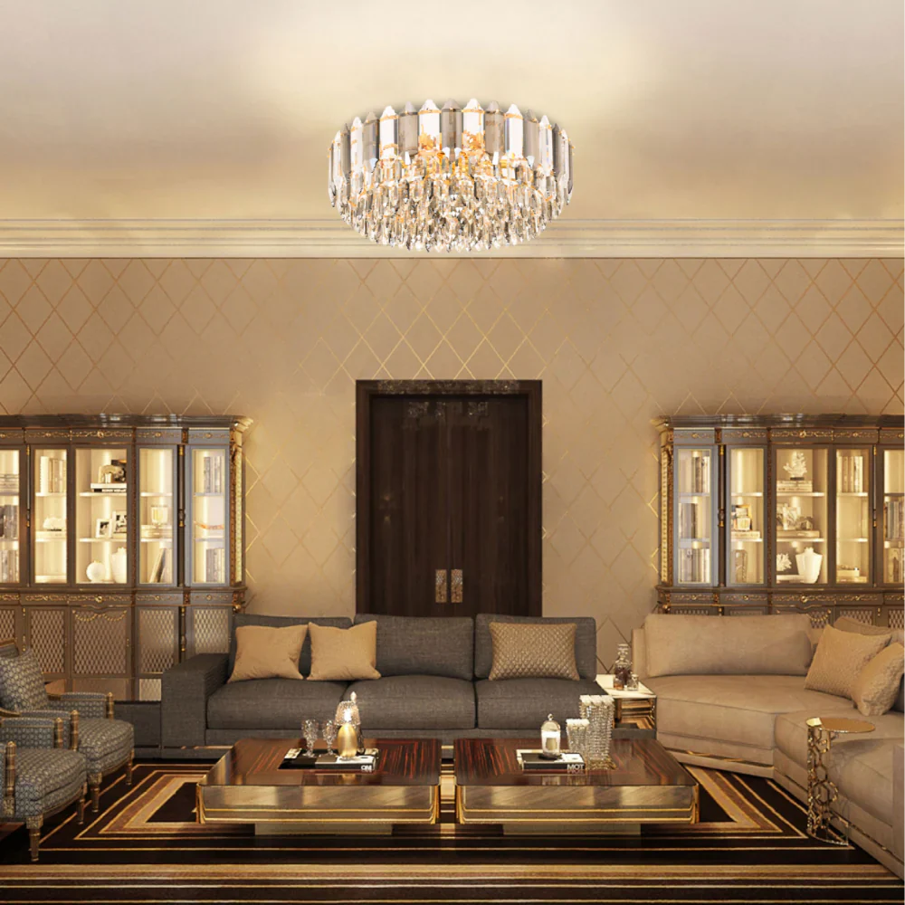 Interior use of Golden Tiered Radiance Chandelier Ceiling Light with Alternating Crystal Hues | TEKLED 159-17924