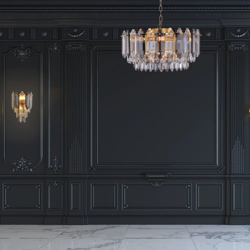 Interior use of Golden Tiered Radiance with Alternating Crystal Hues Modern Wall Sconce Light | TEKLED 151-19920