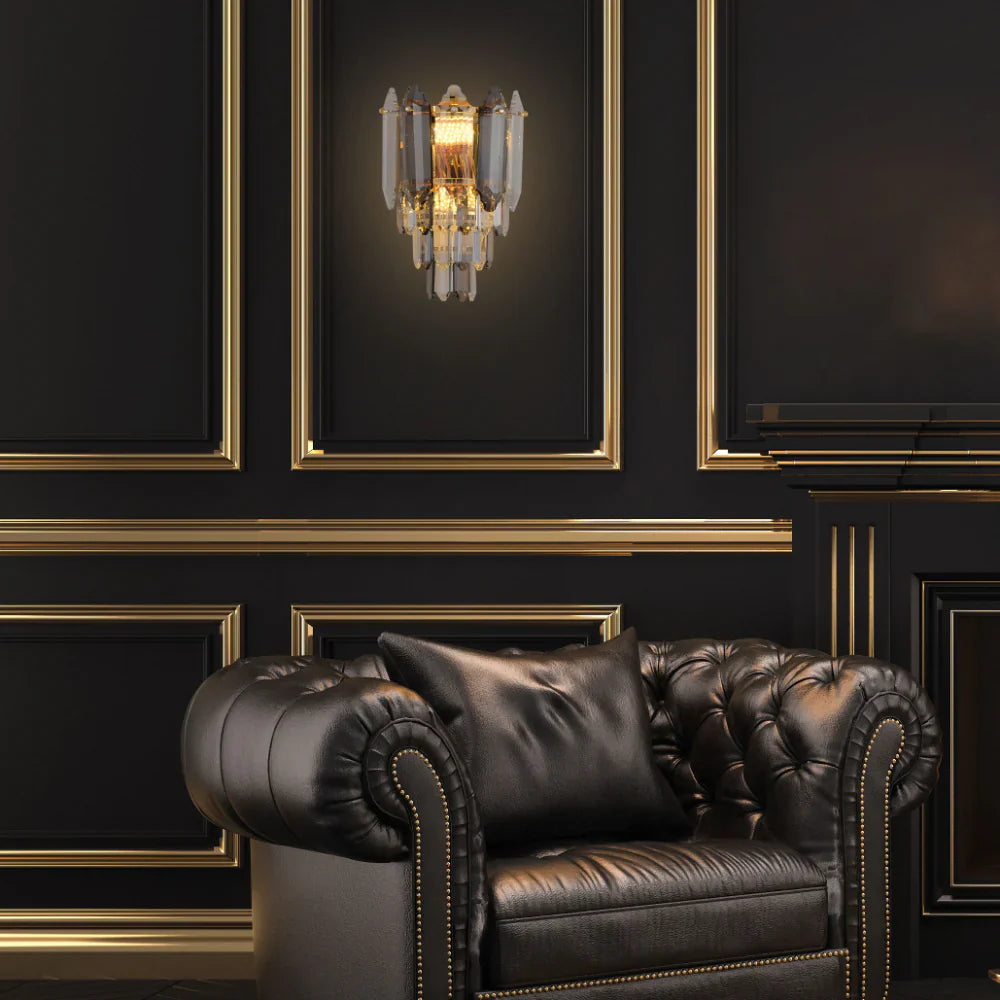 Living room kitchen bedroom use of Golden Tiered Radiance with Alternating Crystal Hues Modern Wall Sconce Light | TEKLED 151-19920