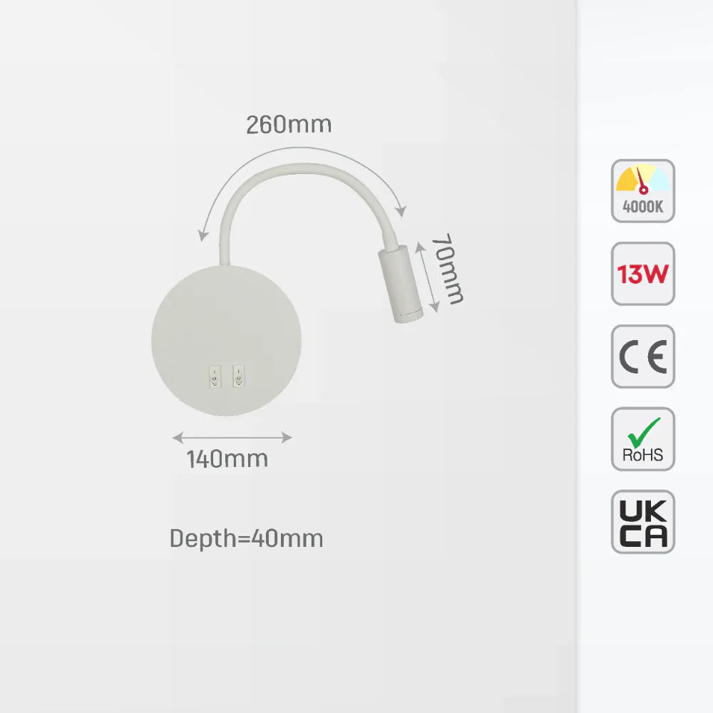 Gooseneck Reading Cove Ambient Bedside LED Wall Light 9