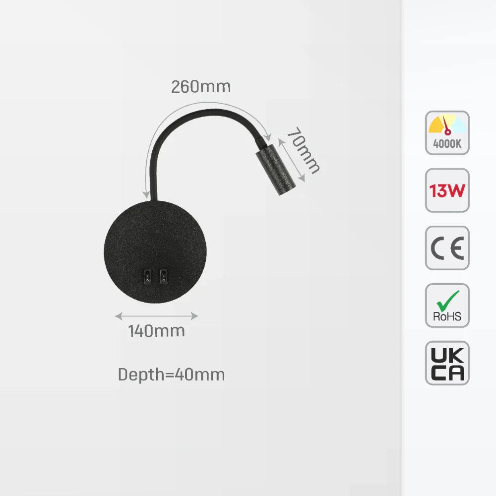 Gooseneck Reading Cove Ambient Bedside LED Wall Light 10