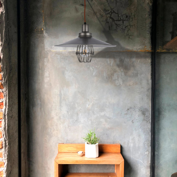 Grey Wire Cage Industrial Vintage Style Pendant Light E27