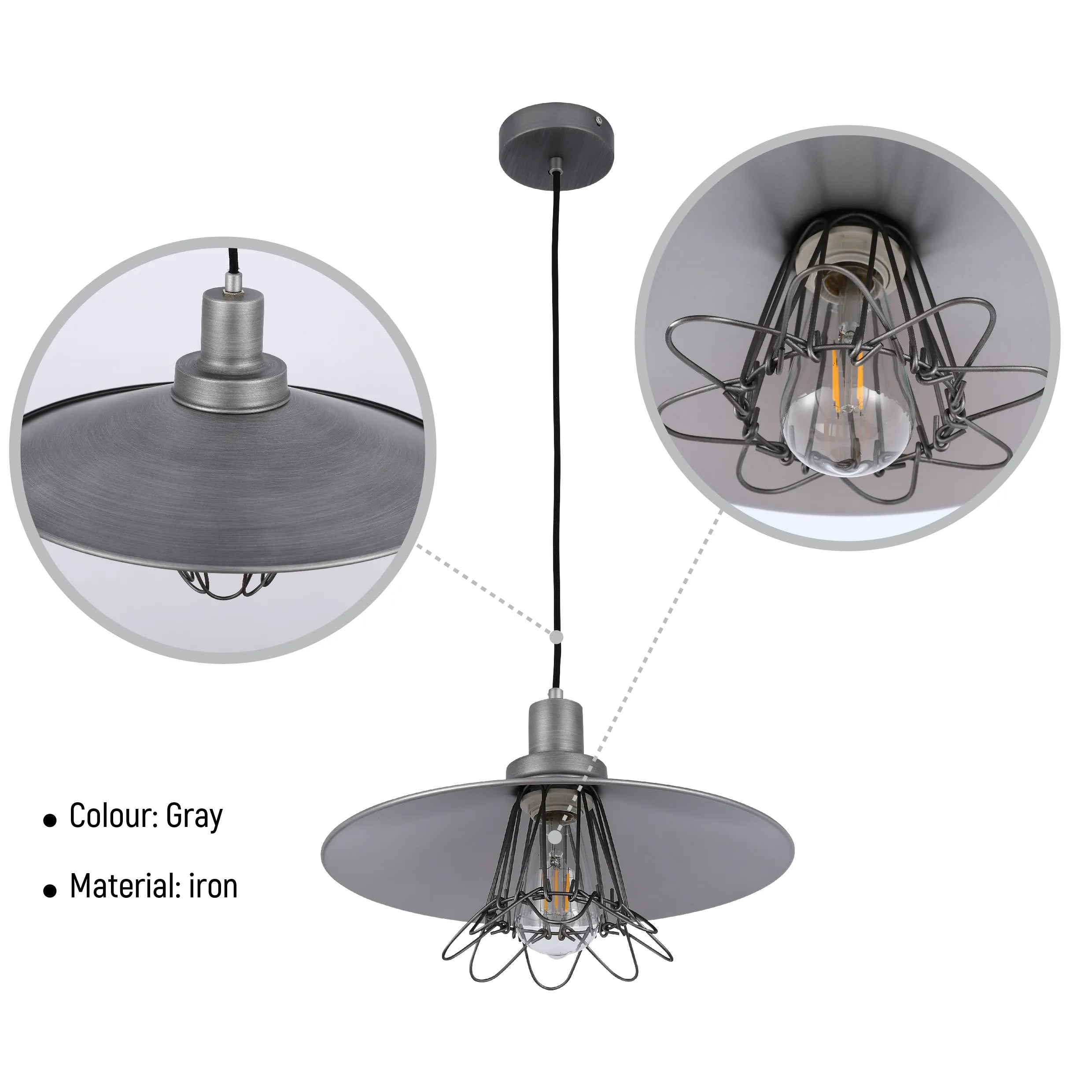 Grey Wire Cage Industrial Vintage Style Pendant Light E27