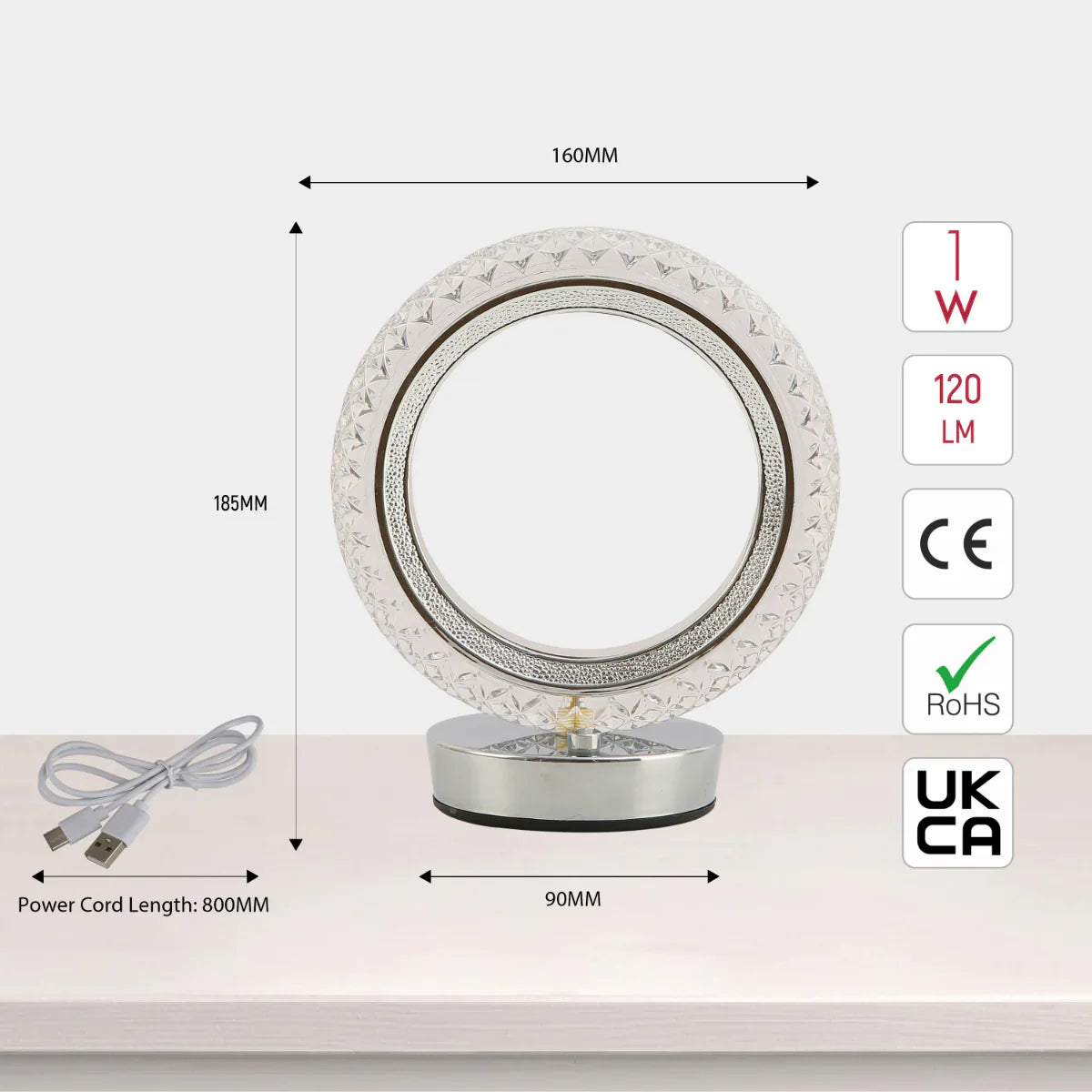 Size and certifications of Halo Glow Ring LED Lamp 130-03730