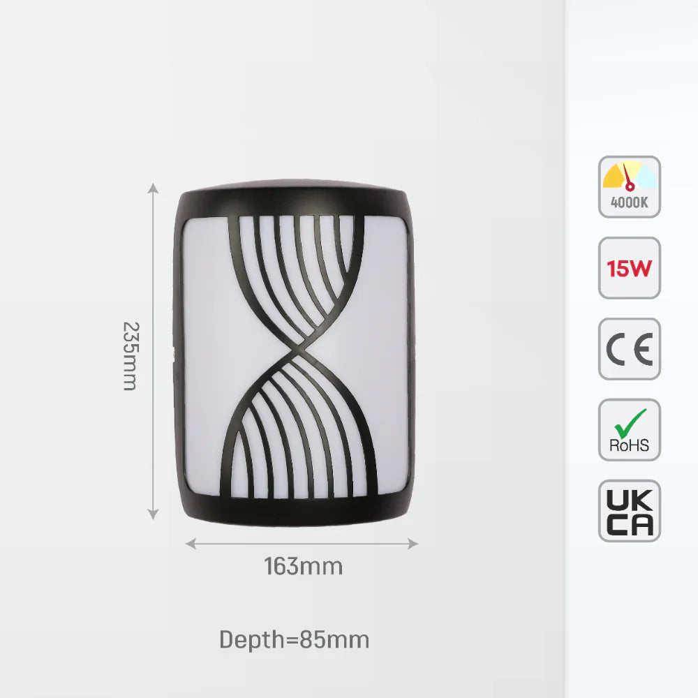 Hourglass Black Plastic LED Outdoor Wall Light 15W Cool White 5