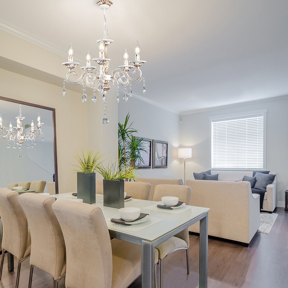 More interior usage of 5 Arm Chandelier Light Ceiling Light Traditional French Vintage Retro Candle Metal and Crystal Gold Aged Cream 5xE14 | TEKLED 159-17830