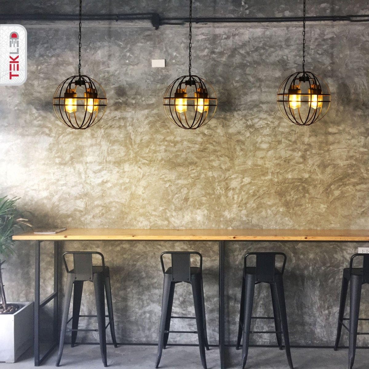 More interior usage of Amber Cylinder Glass Black Cage Metal Chandelier with 4xE27 Fitting | TEKLED 158-19572