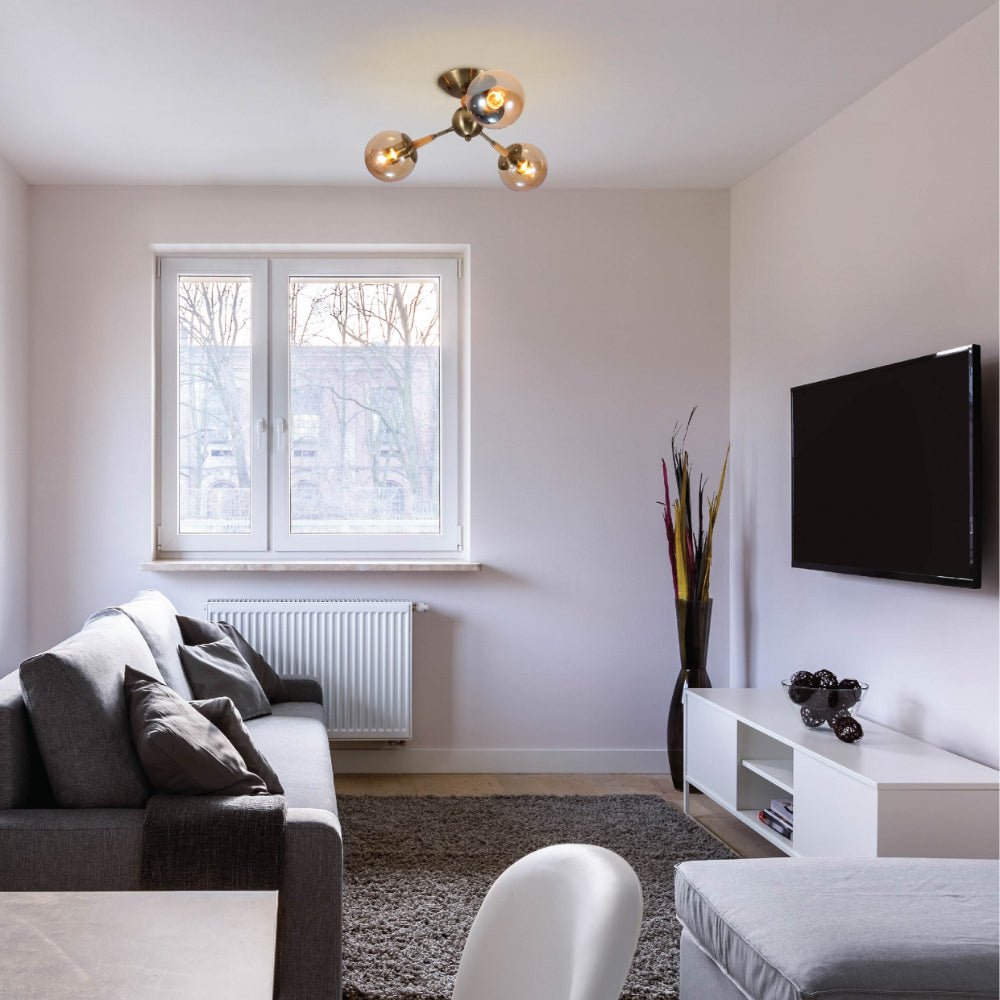 More interior usage of Amber Globe Glass Antique Brass Metal Wood Body Vintage Retro Molecule Ceiling Light with E27 Fittings | TEKLED 159-17778