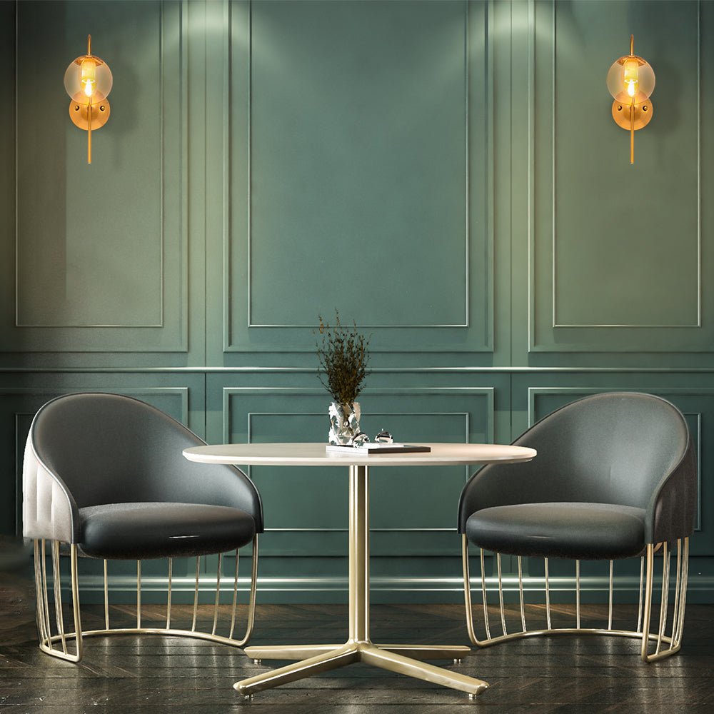 More interior usage of Amber Globe Glass Gold Aluminium Bronze Cane Metal Downward Wall Light with E27 Fitting | TEKLED 151-19488