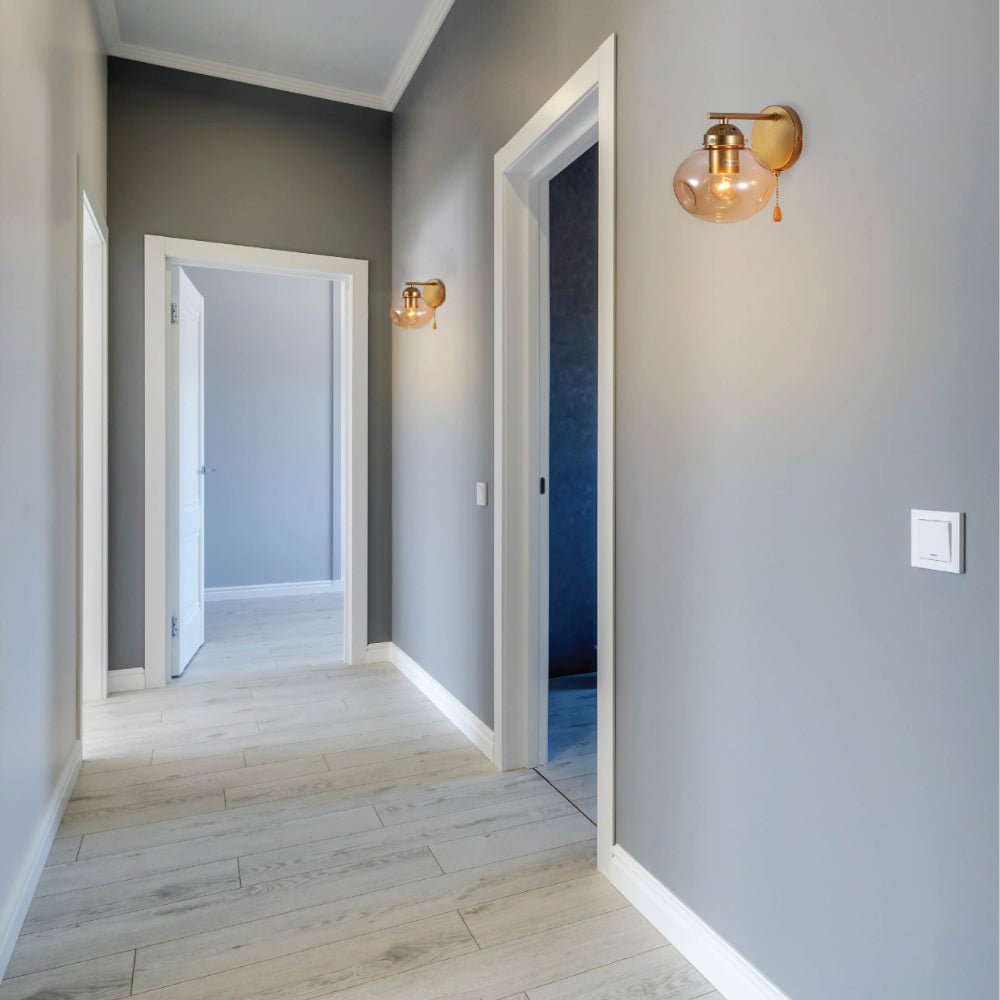 More interior usage of Amber Globe Glass Gold Metal Vintage Retro Wall Light with Pull Down Switch E27 Fitting | TEKLED 151-19774