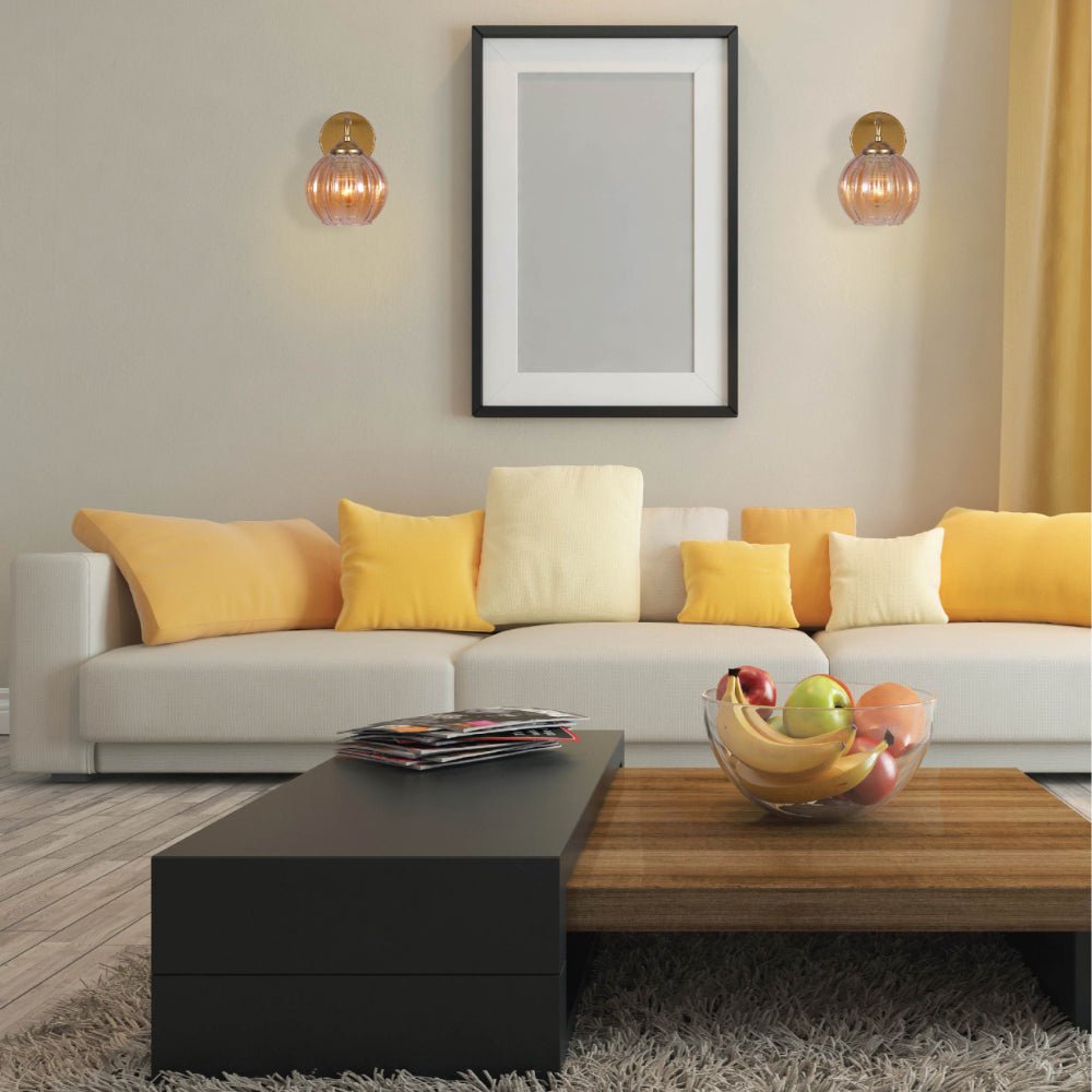 More interior usage of Amber Reeded Globe Glass Gold Metal Industrial Vintage Retro Wall Light with Pull Down Switch E27 Fitting | TEKLED 151-19778