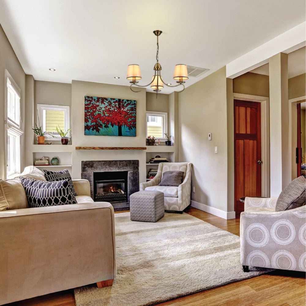 More interior usage of Antique Brass Arm Grey Frustum Shaded Candle Vintage Chandelier Ceiling Light with E14 Fittings | TEKLED 159-17698