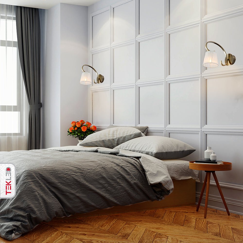 More interior usage of Antique Brass Metal Body Rice White Fabric Shade Lantern Vintage Traditional Retro Wall Light with E27 Fitting | TEKLED 151-19812