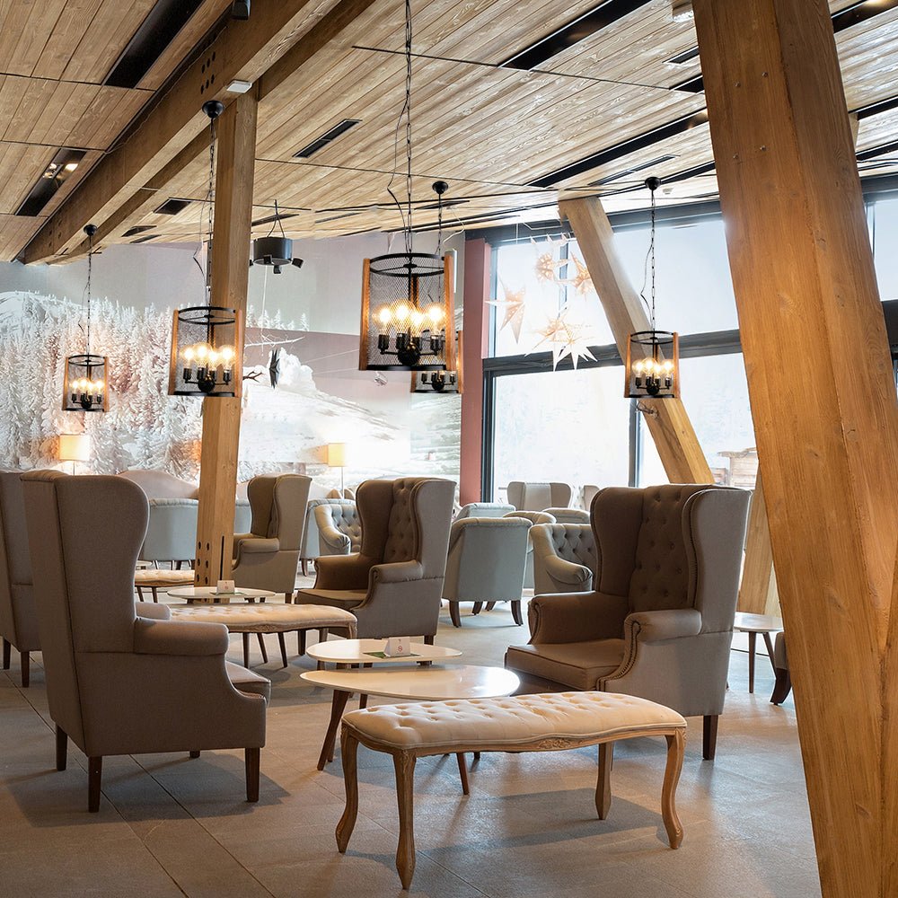 More interior usage of Black Metal Cylinder Cage Pendant Light with 4xE27 Fitting | TEKLED 156-19526