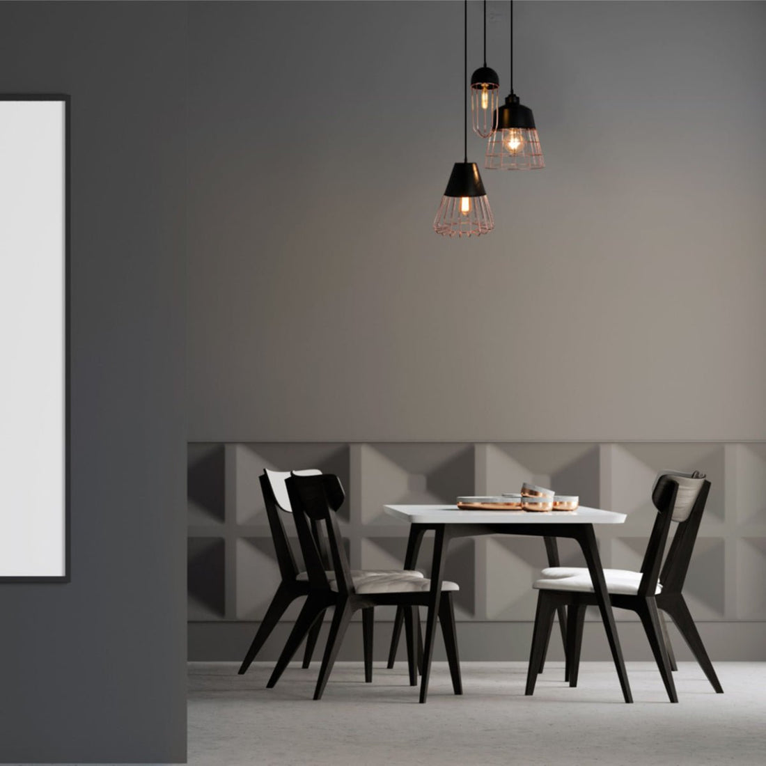 More interior usage of Black Top Rose Gold Metal Cage Mix Pendant Ceiling Light with 3xE27 | TEKLED 150-18082