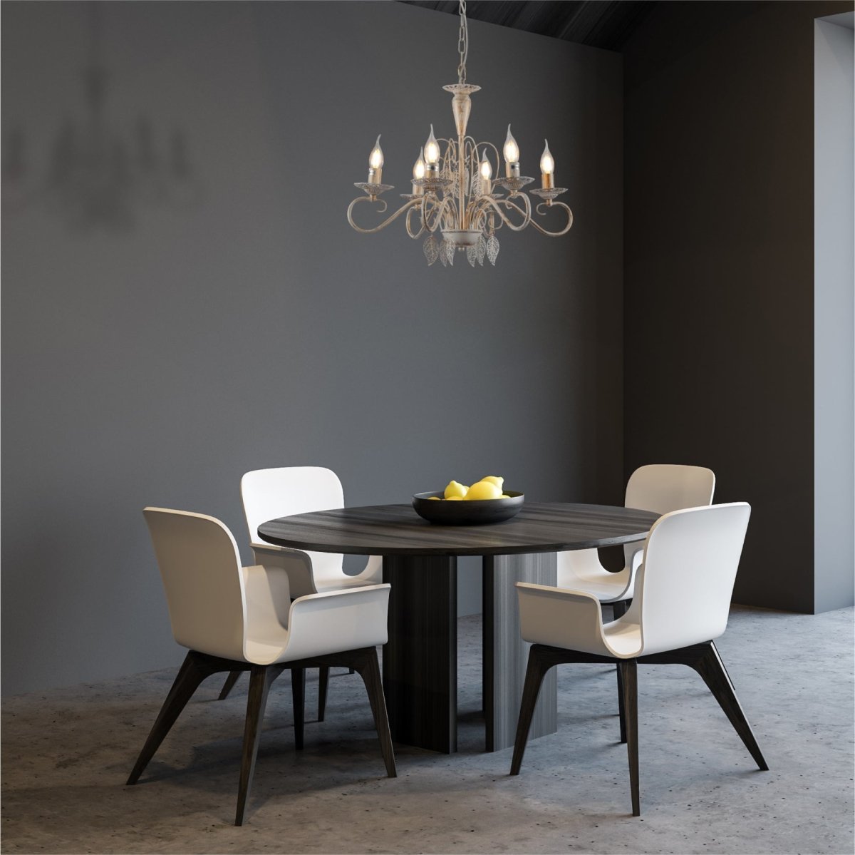 Interior application of Candle French Mediterian Leaf Traditional Vintage Gold Patinated White Ceiling Light with 3xE14 Fittings | Waiting room dining room