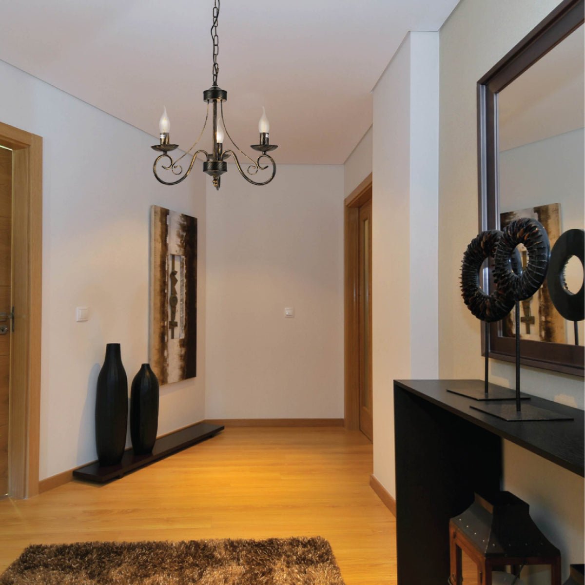 More interior usage of Candle Vintage Gold Patinated Black French Chandelier Ceiling Light 3xE14 | TEKLED 152-17614