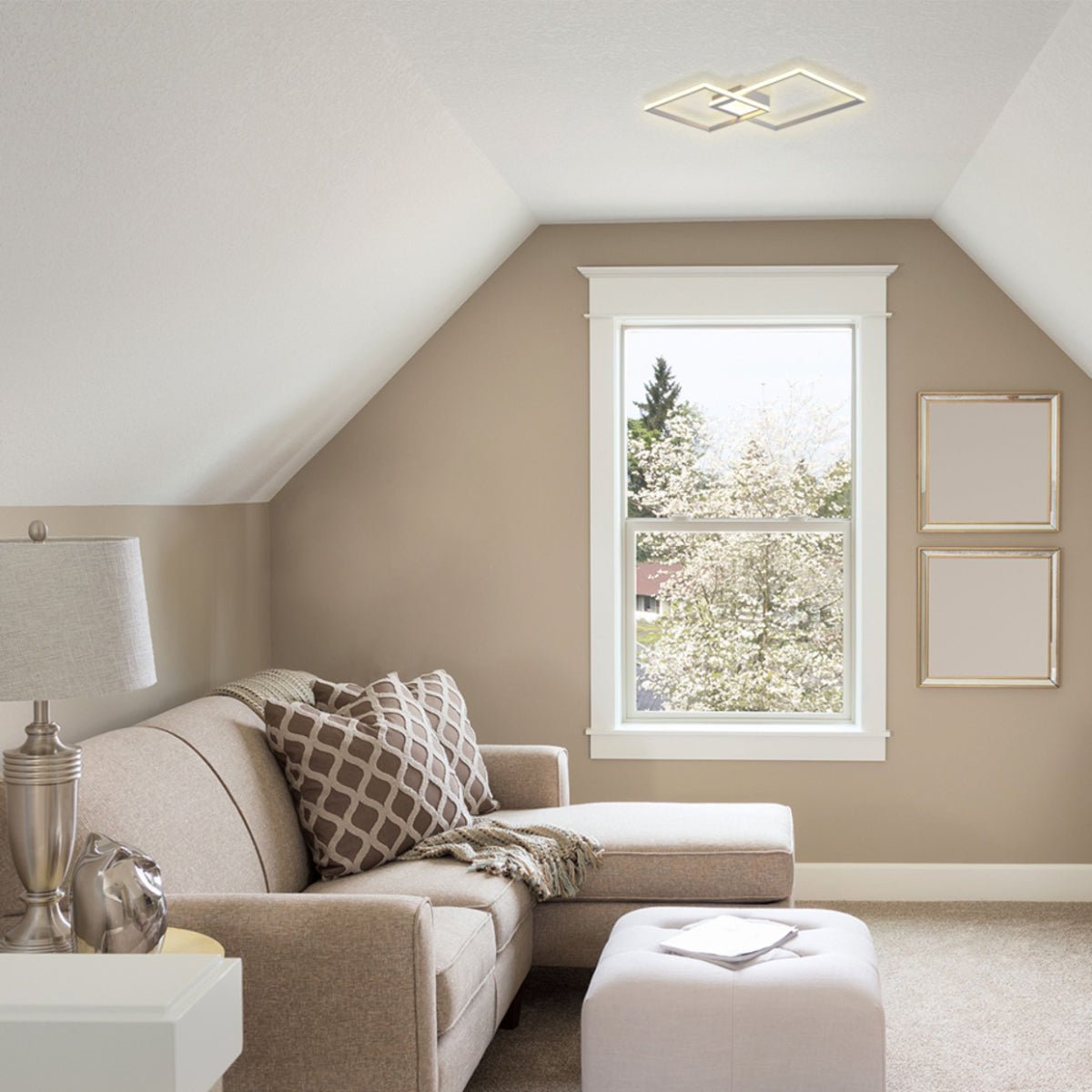 More interior usage of LED Crossing Squares White Finishing 34W CCT Change Dimmable Contemporary Nordic Scandinavian Flush Ceiling Light with Remote Control | TEKLED 154-17264