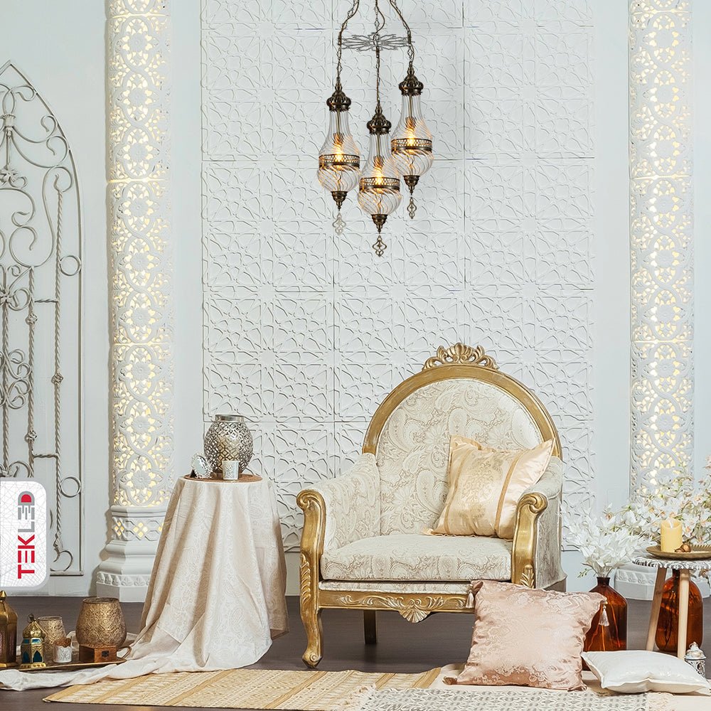 More interior usage of Moroccan Style Antique Brass and Clear Glass Ceiling Oriental Chandelier with 3xE27 | TEKLED 158-19555