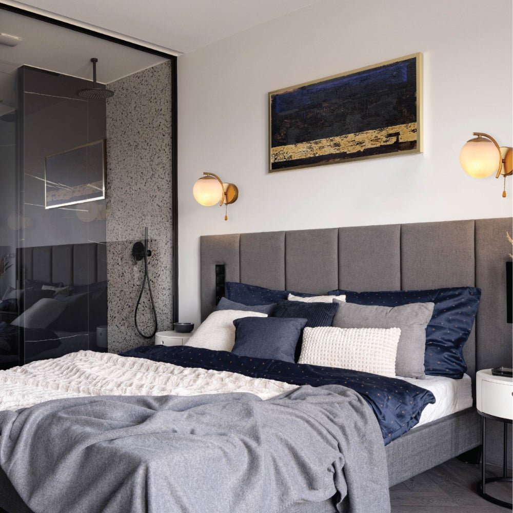 More interior usage of Opal Globe Glass Gold Metal Arc Body Vintage Retro Wall Light with Pull Down Switch E27 Fitting | TEKLED 151-19786